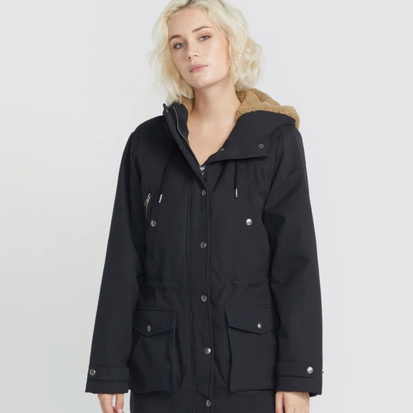 Volcom Black Utility Jacket with Tan Lining - Picture 1 of 8